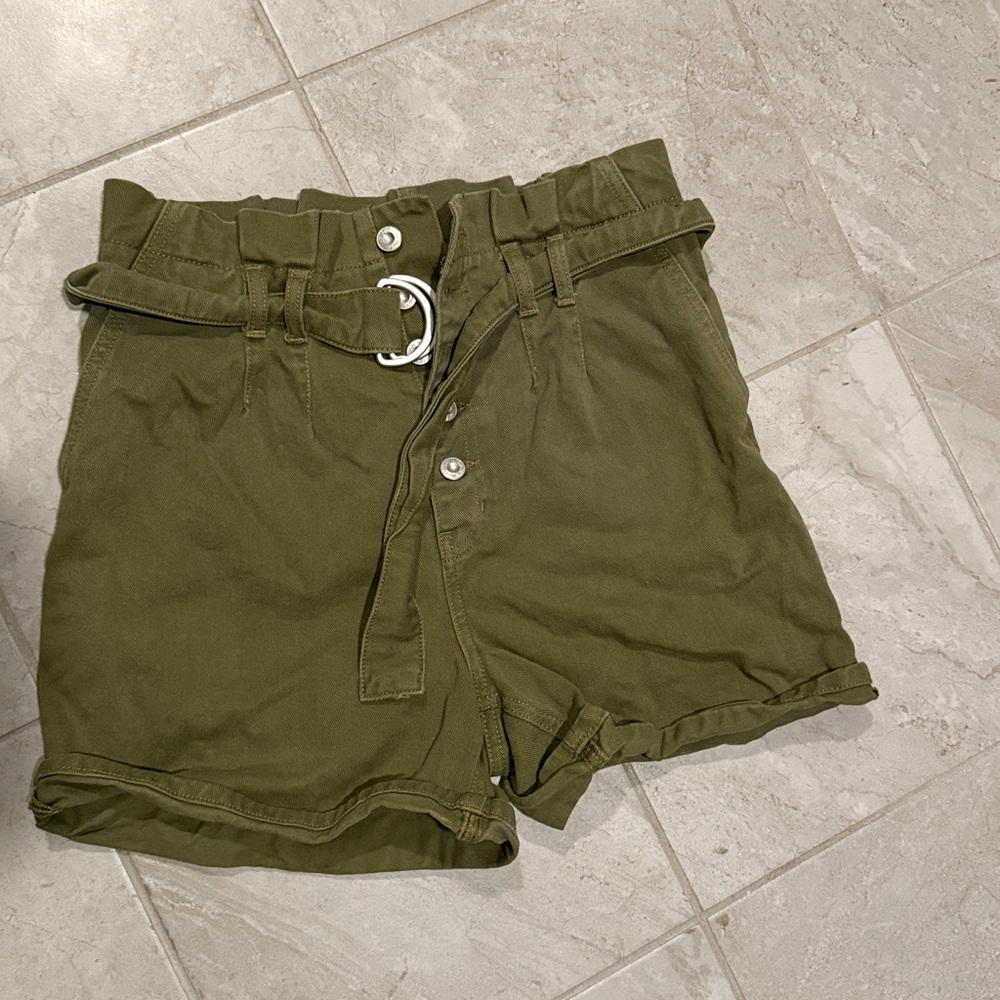 Free People Olive Green High-Waisted Shorts with Belt
